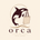 Logo of an orca holding a tote bag with 'orca' branding on a beige background